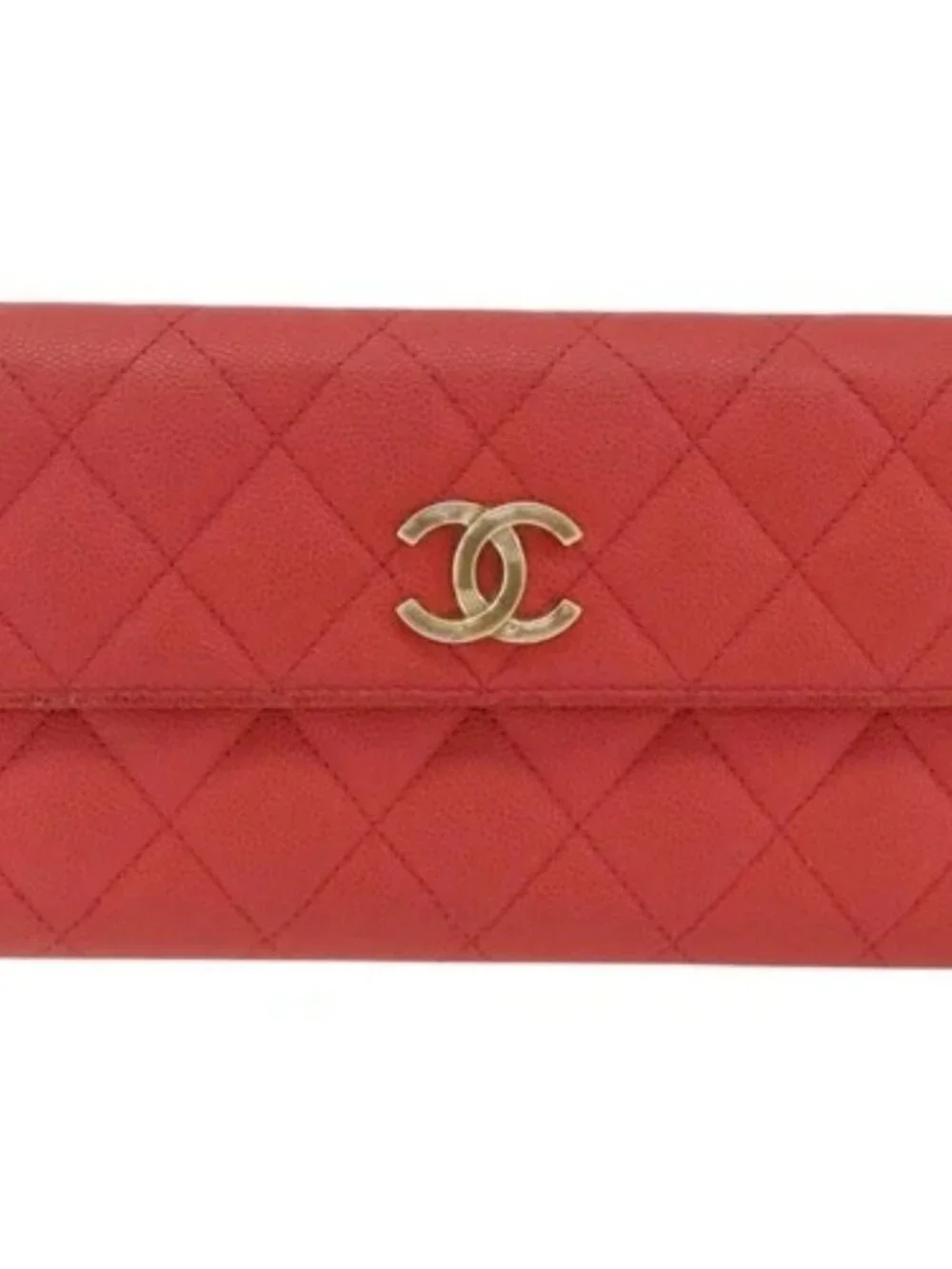 CHANEL Matelasse Long Wallet Grained Calf Skin Pink Gold CC Auth BSZ676A